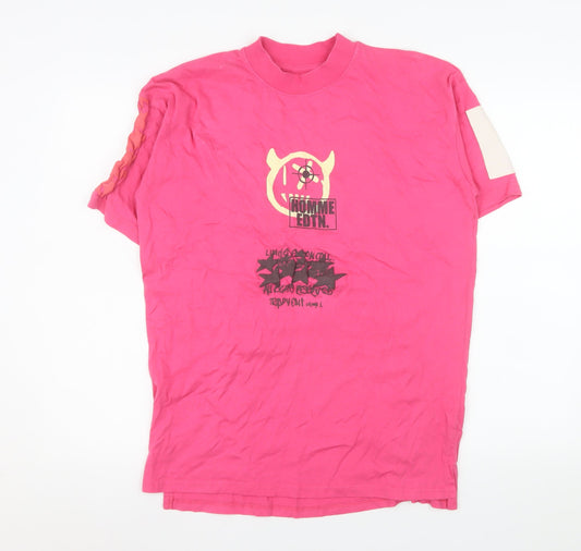 boohooMAN Men’s Pink Graphic Print Crew Neck Cotton T-Shirt XS