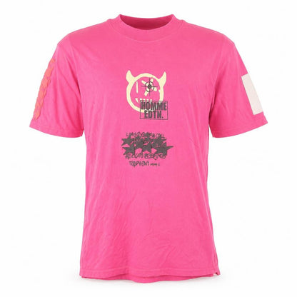 Front view of boohooMAN Men’s Pink Graphic Print Crew Neck Cotton T-Shirt XS