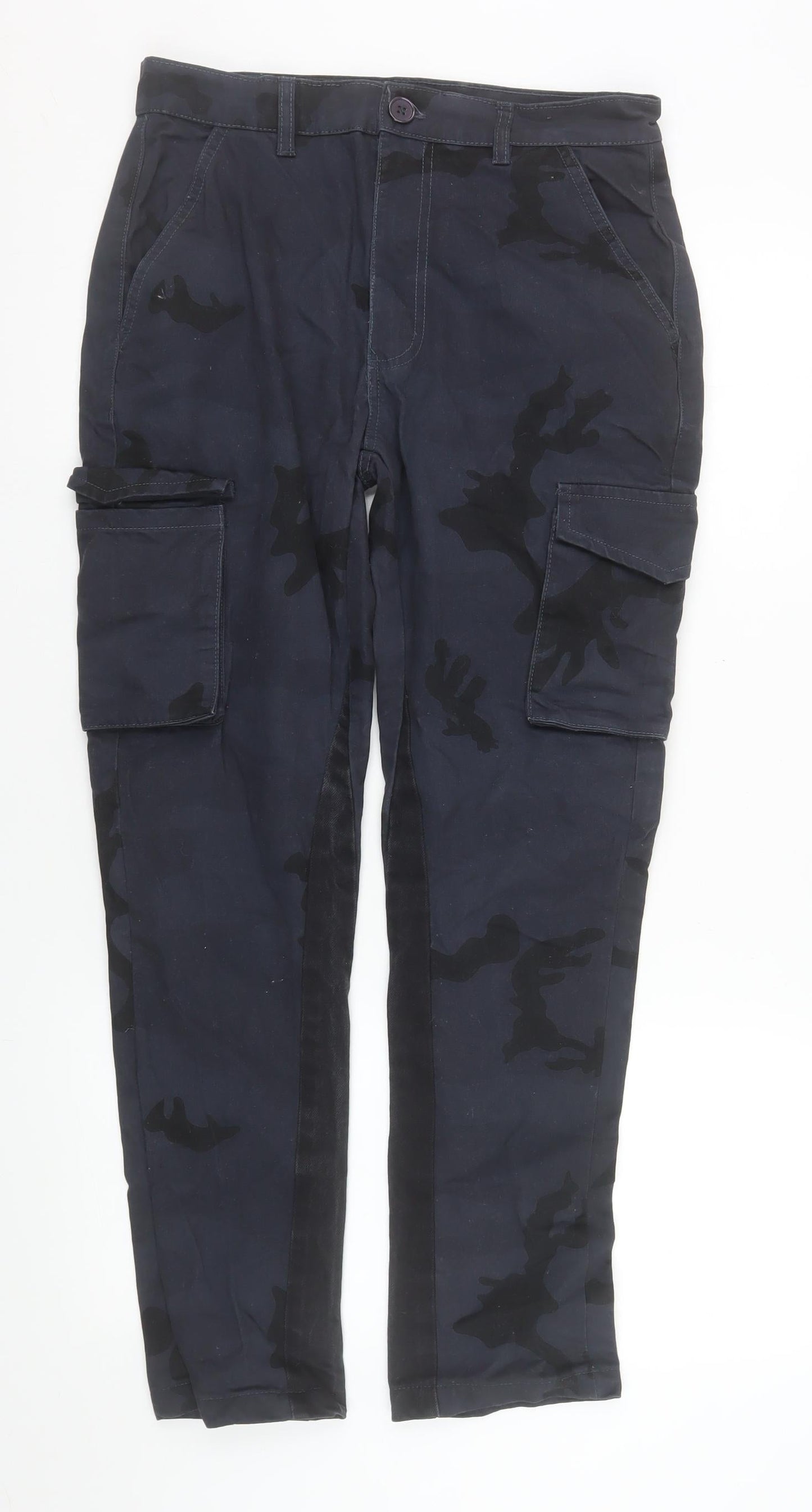 Mens UK Size 30 boohooMAN Regular Fit Cargo Blue Trousers