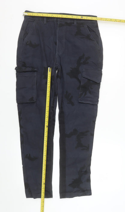 Mens UK Size 30 boohooMAN Regular Fit Cargo Blue Trousers