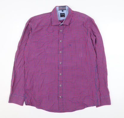 OLYMP Men Red Check Long Sleeve Cotton Button-Up Shirt M