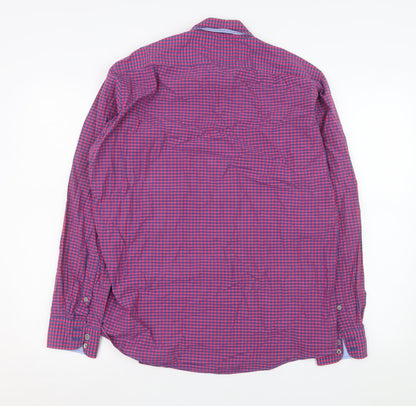 OLYMP Men Red Check Long Sleeve Cotton Button-Up Shirt M