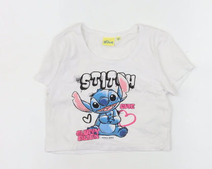 Girls UK Size 11-12 Years Disney White Cropped T-Shirt