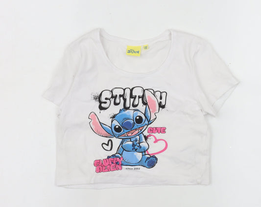 Girls UK Size 11-12 Years Disney White Cropped T-Shirt