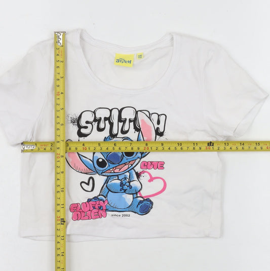 Girls UK Size 11-12 Years Disney White Cropped T-Shirt