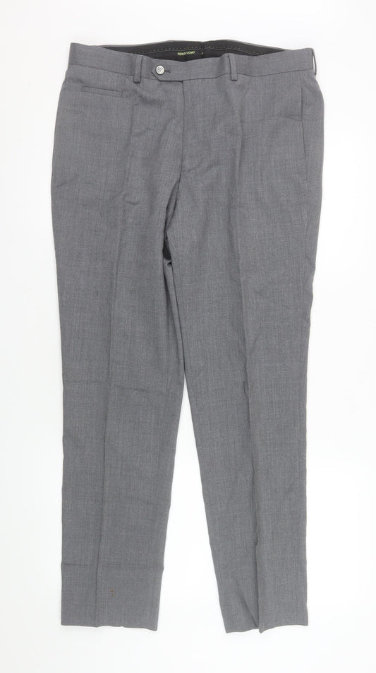 Mens UK Size 34S Remus Uomo Slim Fit Dress Pants Grey Trousers