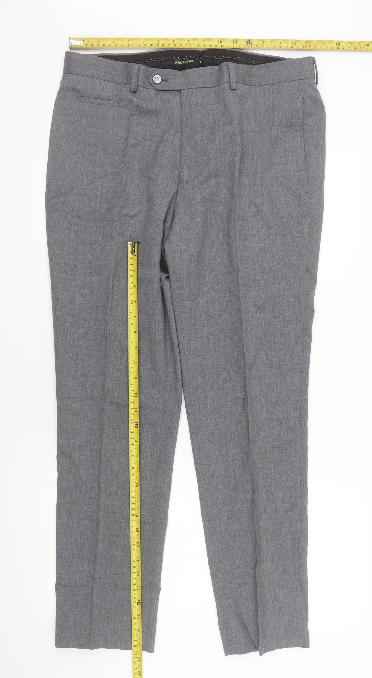 Mens UK Size 34S Remus Uomo Slim Fit Dress Pants Grey Trousers