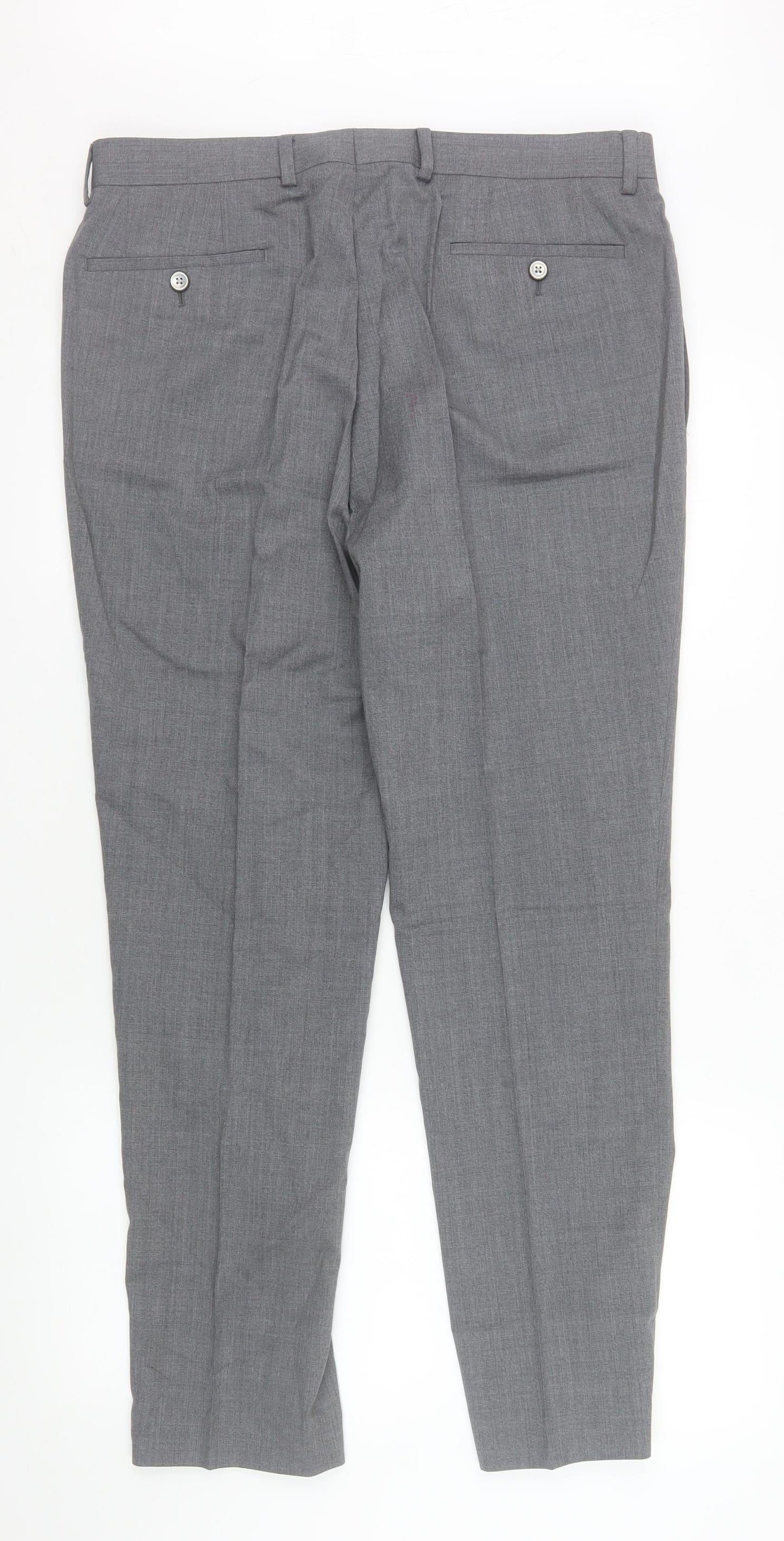 Mens UK Size 34S Remus Uomo Slim Fit Dress Pants Grey Trousers