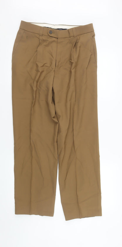 Mens UK Size 32R GARDEUR Regular Fit Dress Pants Brown Trousers