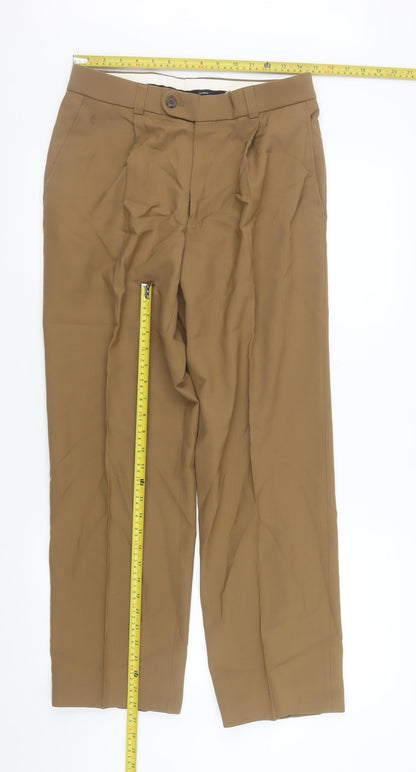 Mens UK Size 32R GARDEUR Regular Fit Dress Pants Brown Trousers