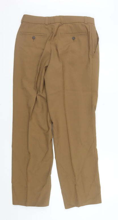 Mens UK Size 32R GARDEUR Regular Fit Dress Pants Brown Trousers