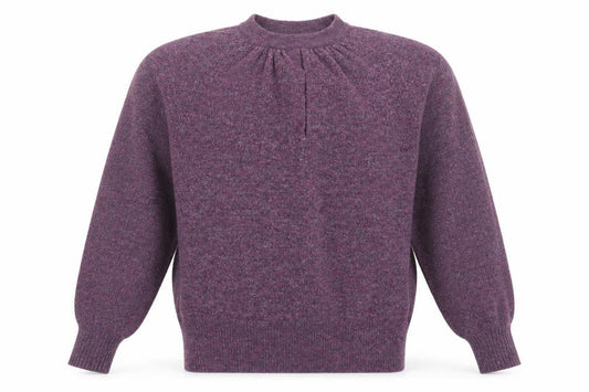 Front view of AND/OR unisex purple knit high neck jumper, size S