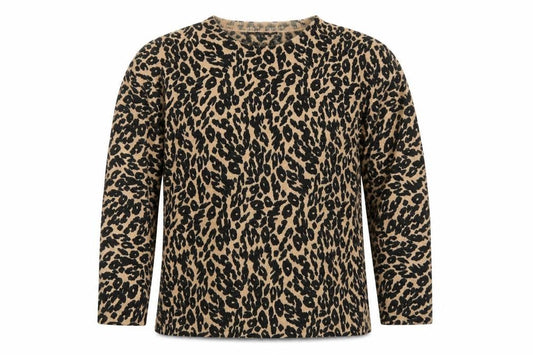 Front view of Marks & Spencer unisex beige leopard print wool jumper l