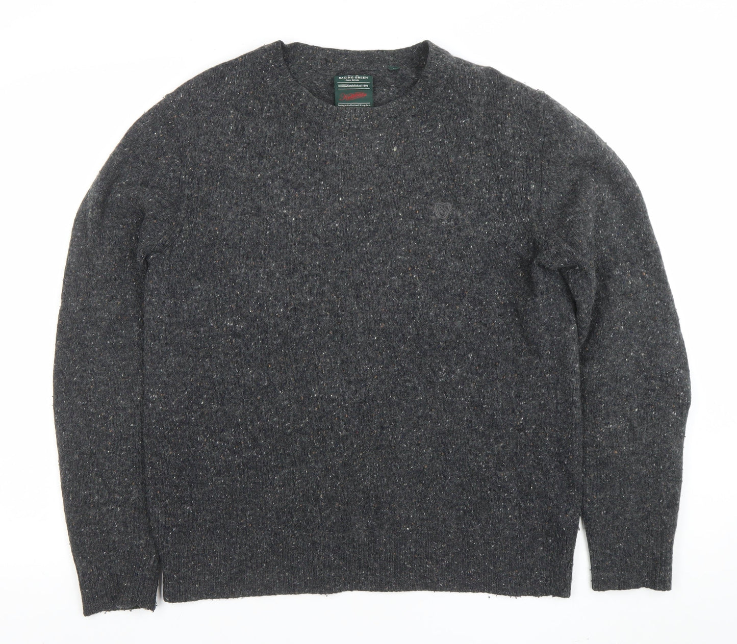 Mens UK Size L Racing Green Grey Pullover Jumper
