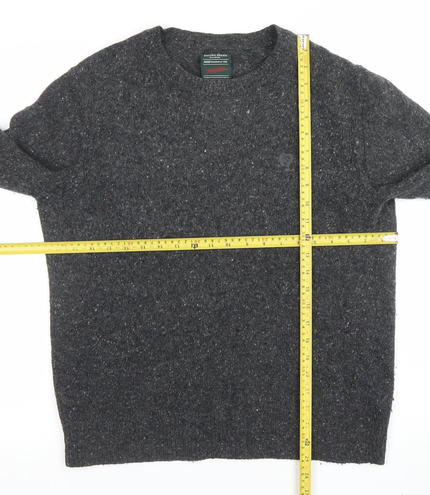 Mens UK Size L Racing Green Grey Pullover Jumper
