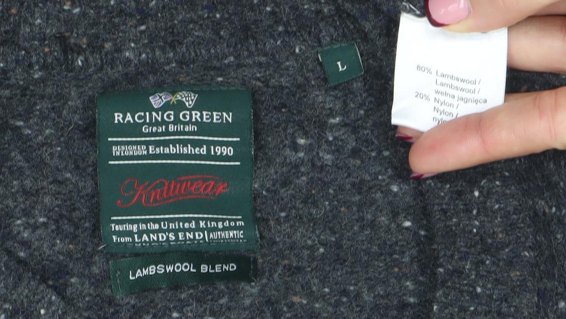 Mens UK Size L Racing Green Grey Pullover Jumper