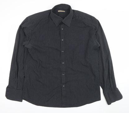 Selected Men's Black Striped Long Sleeve Button-Up Shirt 2XL