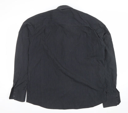 Selected Men's Black Striped Long Sleeve Button-Up Shirt 2XL