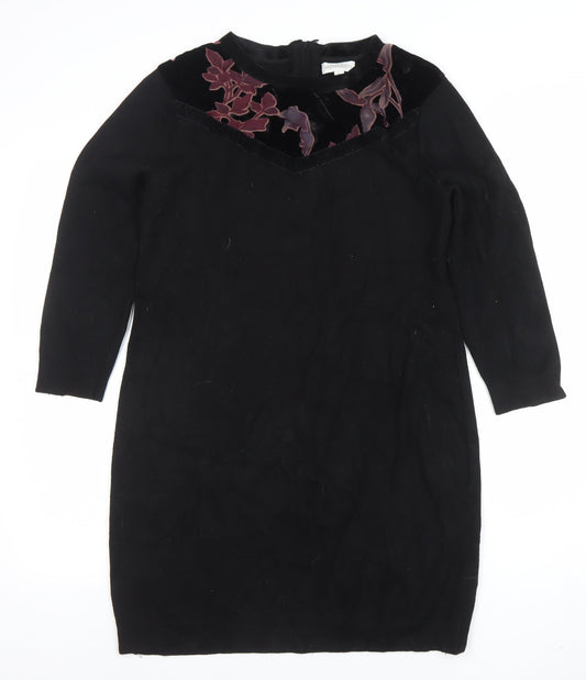 Monsoon Womens Black Floral Velvet Pullover Jumper M