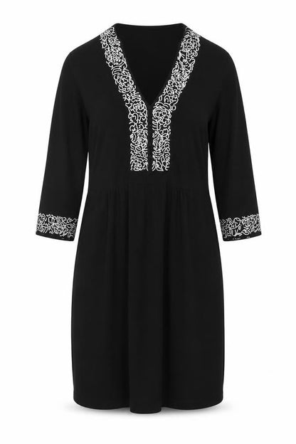 East Women Black Embroidered Wool Knit Shift Dress M
