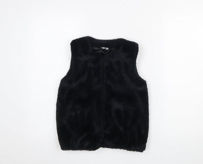 Pep&Co Girls Black Faux Fur Waistcoat 8-9 Years Lined Soft Shell