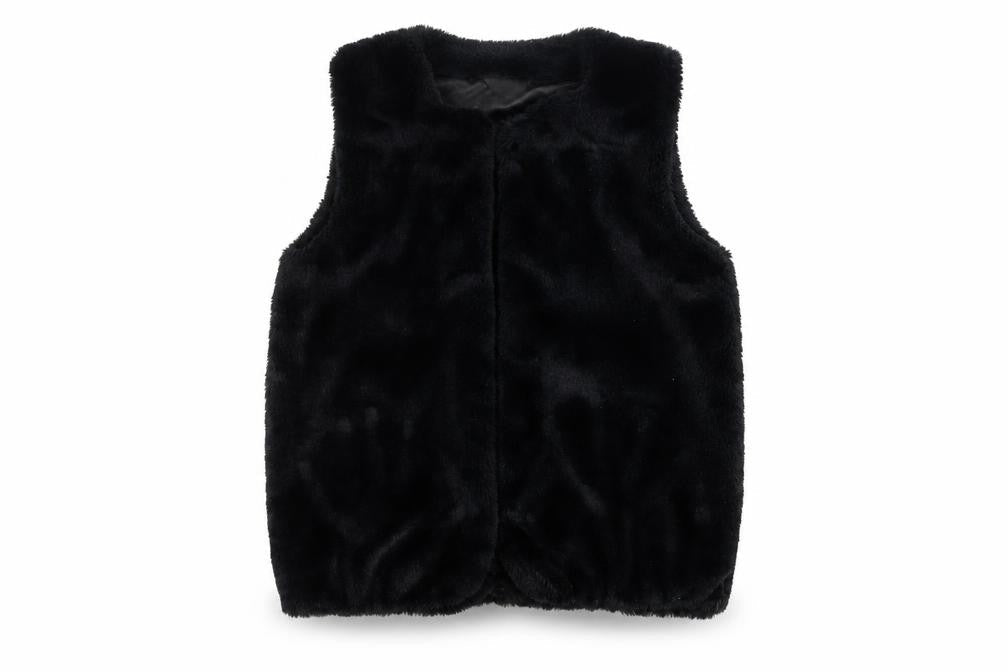Pep&Co Girls Black Faux Fur Waistcoat 8-9 Years Lined Soft Shell