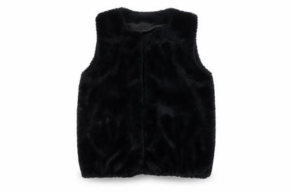 Pep&Co Girls Black Faux Fur Waistcoat 8-9 Years Lined Soft Shell