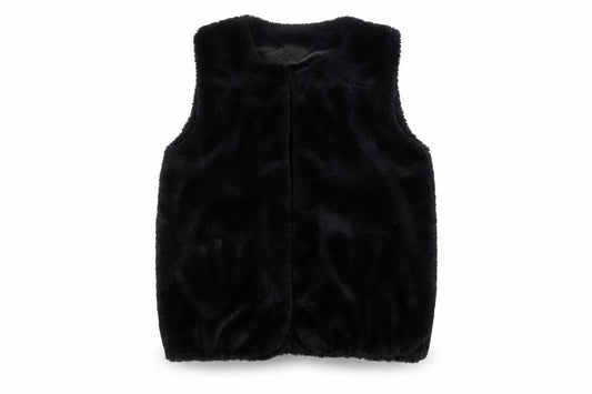 Pep&Co Girls Black Faux Fur Waistcoat 8-9 Years Lined Soft Shell