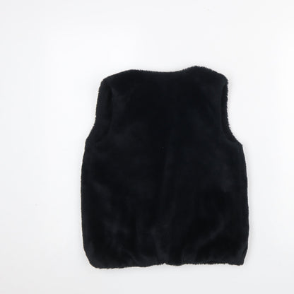 Pep&Co Girls Black Faux Fur Waistcoat 8-9 Years Lined Soft Shell