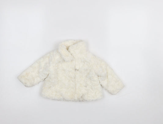 Young Dimension Girls Ivory Faux Fur Lined Winter Coat 6-9 Months