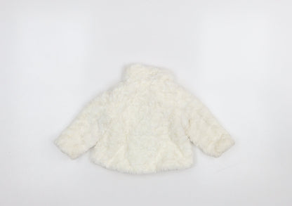 Young Dimension Girls Ivory Faux Fur Lined Winter Coat 6-9 Months