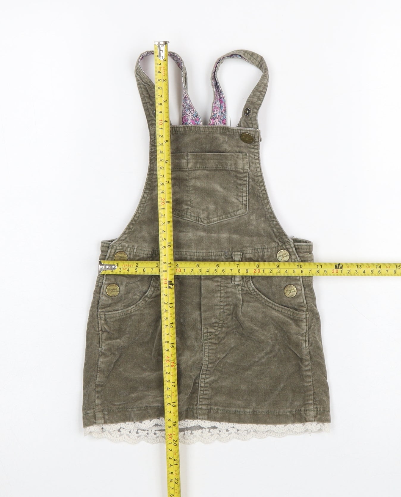 L.O.G.G. Girls Brown Corduroy Pinafore Dress 4-5 Years Lace Trim Casual
