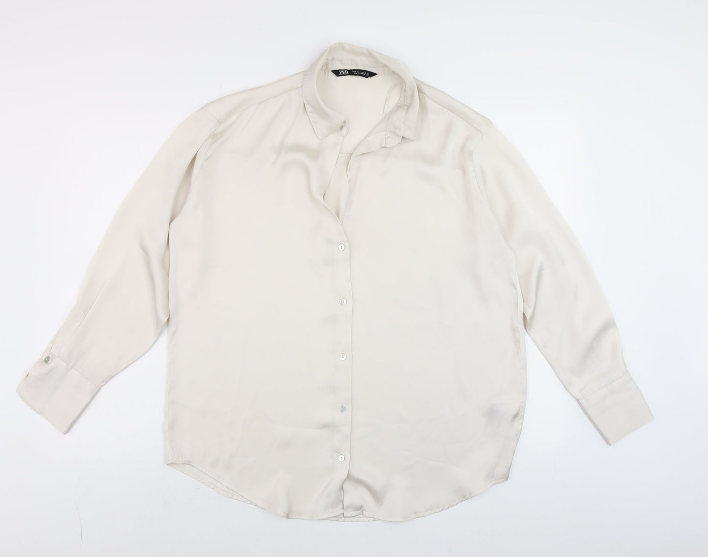 Womens UK Size S Zara Ivory Basic Button-Up