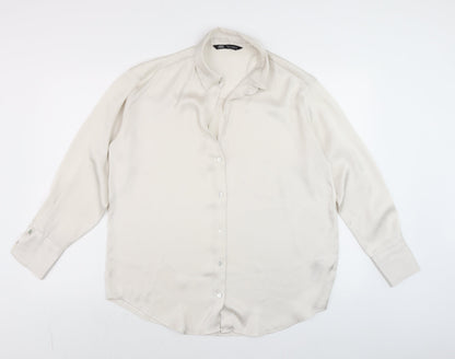 Womens UK Size S Zara Ivory Basic Button-Up