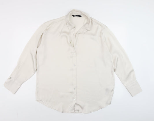 Womens UK Size S Zara Ivory Basic Button-Up