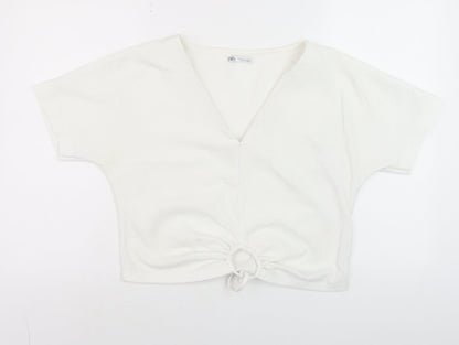 Womens UK Size 8 Zara White Cropped Blouse