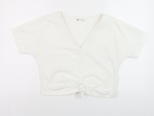 Womens UK Size 8 Zara White Cropped Blouse