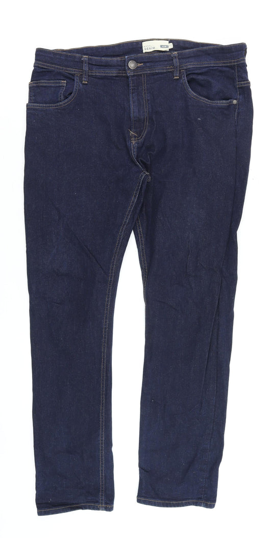 Mens UK Size L Easy Denim Slim Fit Straight Blue Jeans