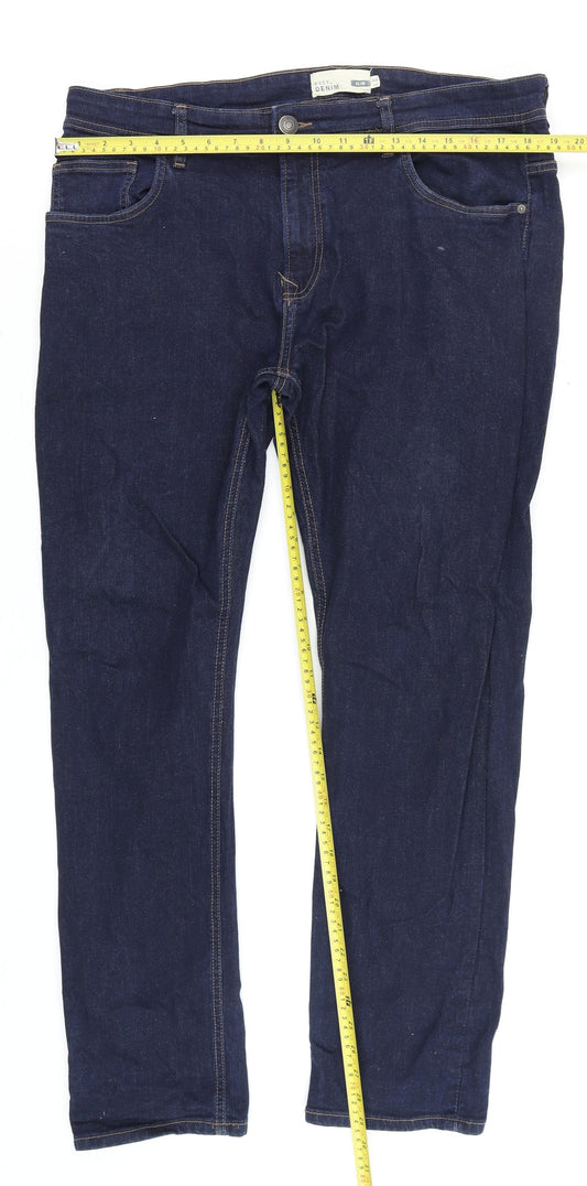Mens UK Size L Easy Denim Slim Fit Straight Blue Jeans