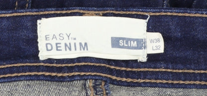 Mens UK Size L Easy Denim Slim Fit Straight Blue Jeans