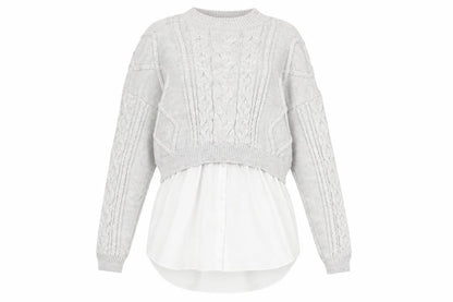 Primark Women Grey XL Layered Knit Mock Neck Long Sleeve Jumper Shirt