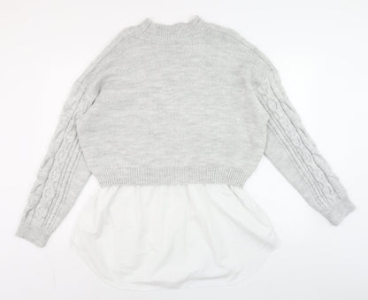 Primark Women Grey XL Layered Knit Mock Neck Long Sleeve Jumper Shirt
