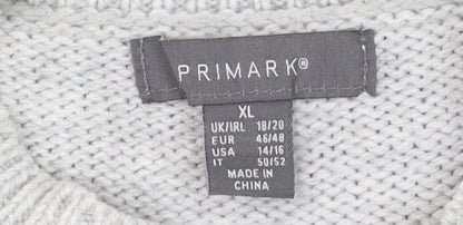 Primark Women Grey XL Layered Knit Mock Neck Long Sleeve Jumper Shirt
