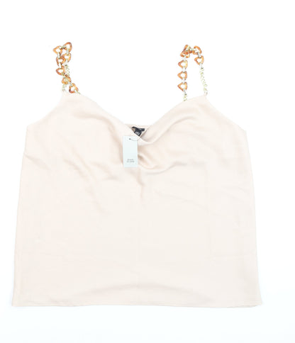 River Island Women Beige Chain Strap Satin Cowl Neck Camisole Top Size 14