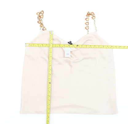River Island Women Beige Chain Strap Satin Cowl Neck Camisole Top Size 14