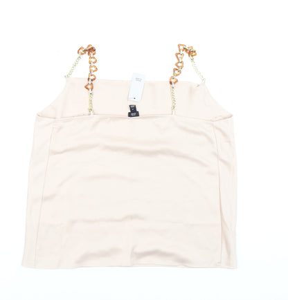 River Island Women Beige Chain Strap Satin Cowl Neck Camisole Top Size 14