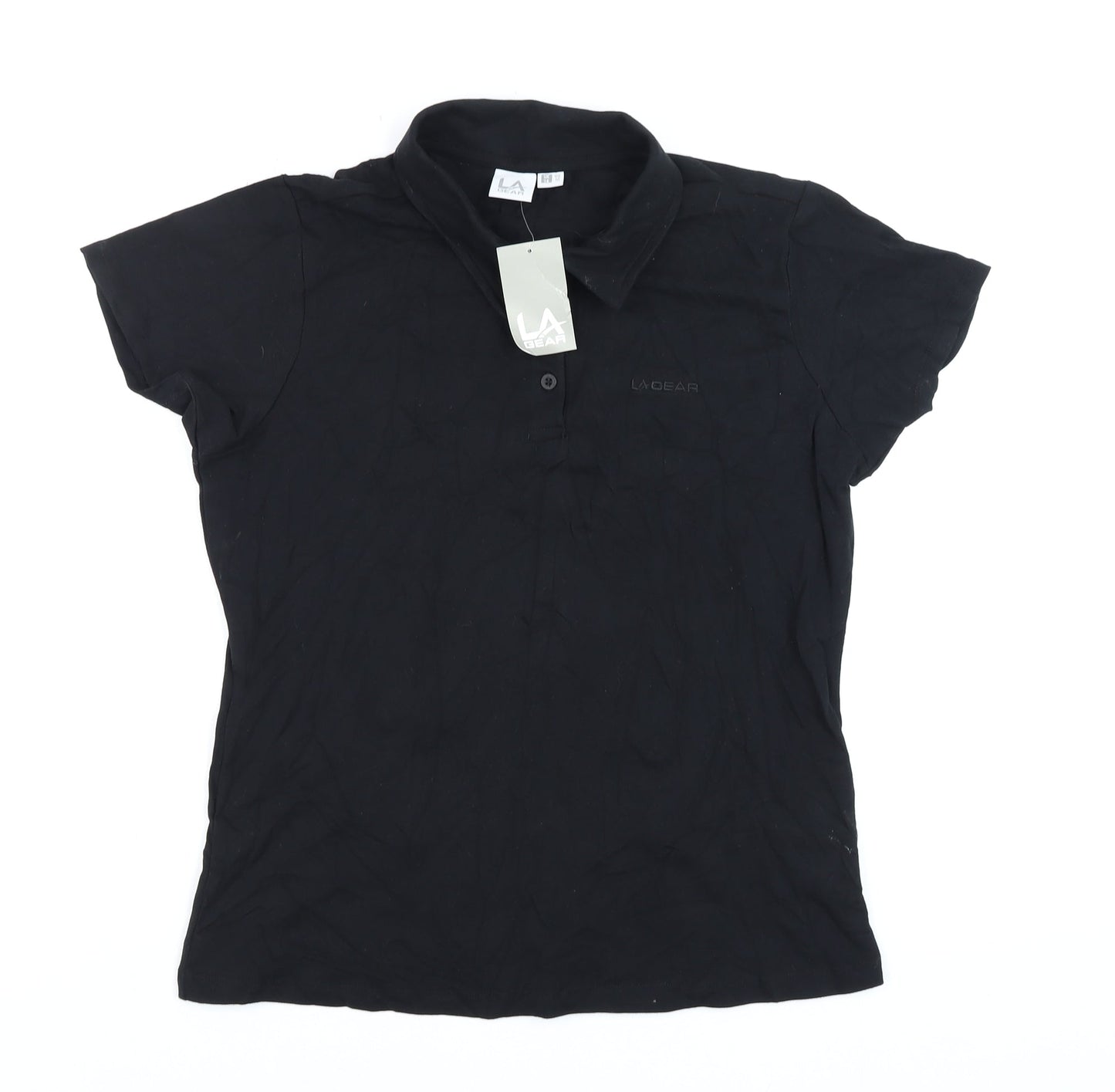 LA Gear Womens Black Polo Shirt UK 14 Collared Short Sleeve Cotton Blend
