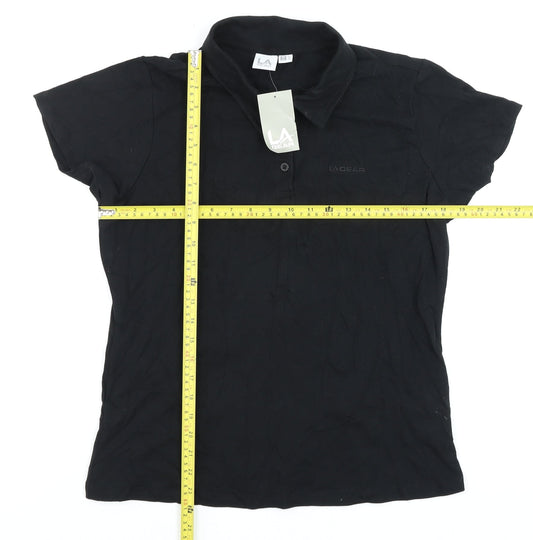 LA Gear Womens Black Polo Shirt UK 14 Collared Short Sleeve Cotton Blend