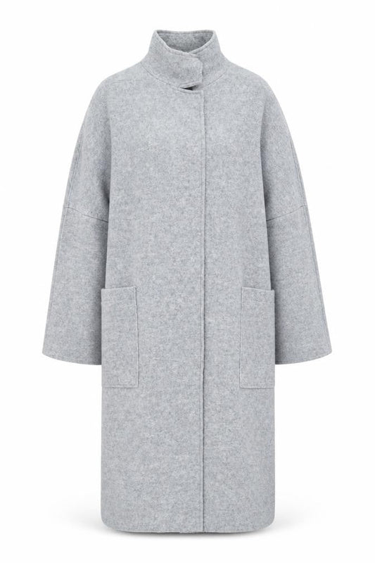 Front view of Gallery Women's Grey Wool Viscose Long Overcoat, size M