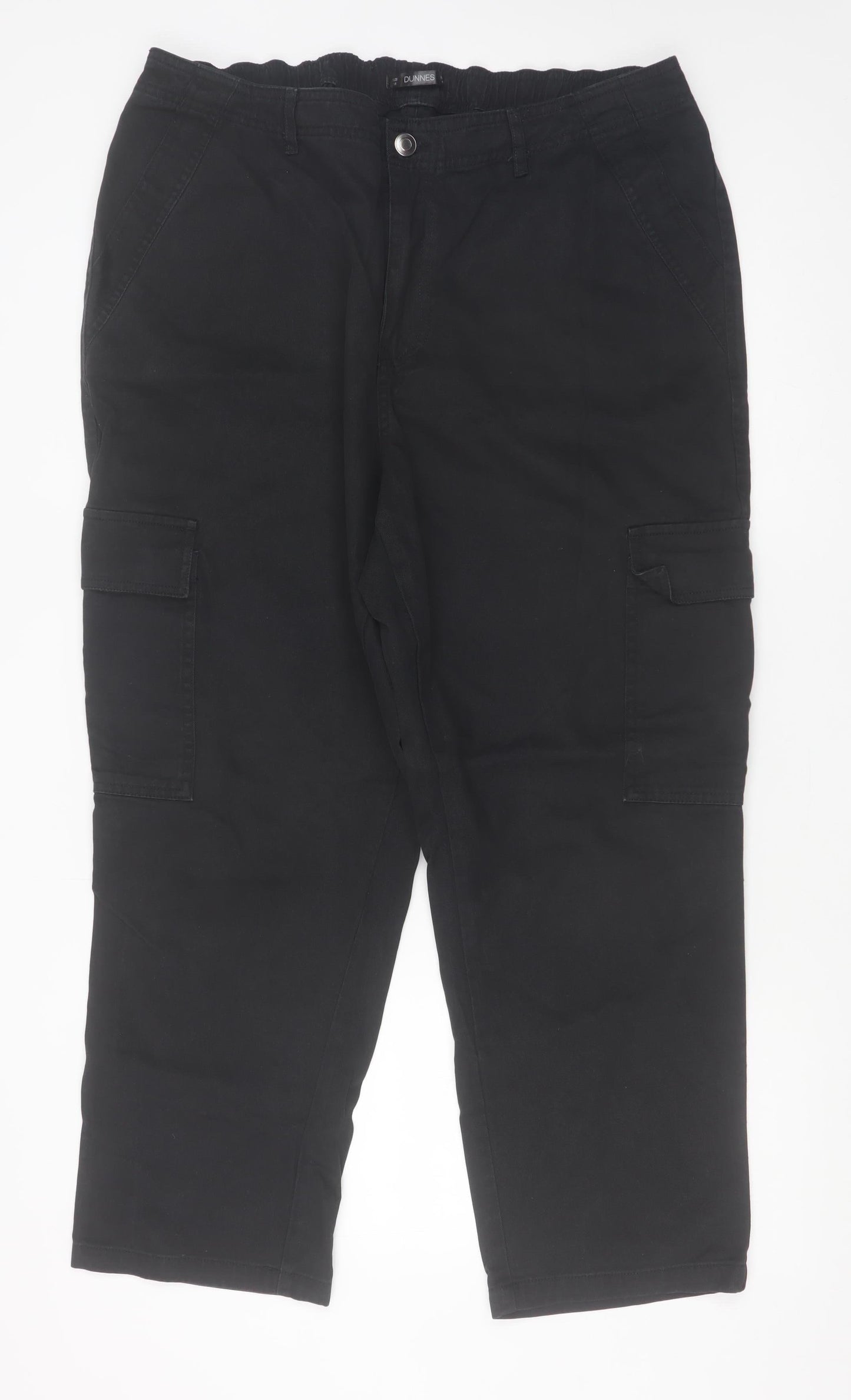 Dunnes Mens Black Cargo Trousers Size 18 Regular Cotton Straight Leg